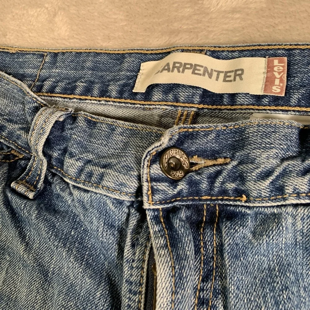 VTG Levis Carpenter Shorts Mens 33 Blue Denim Utility Hammer Loop‎ Workwear Zip